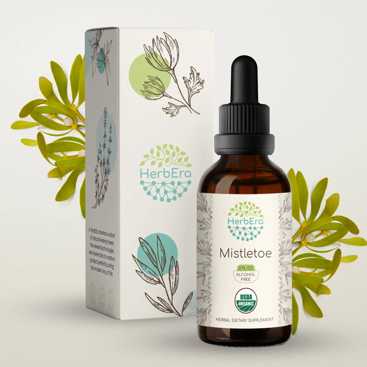 HerbEra Organic Mistletoe Alcohol-Free Tincture – Viscum Album, Liquid Extract